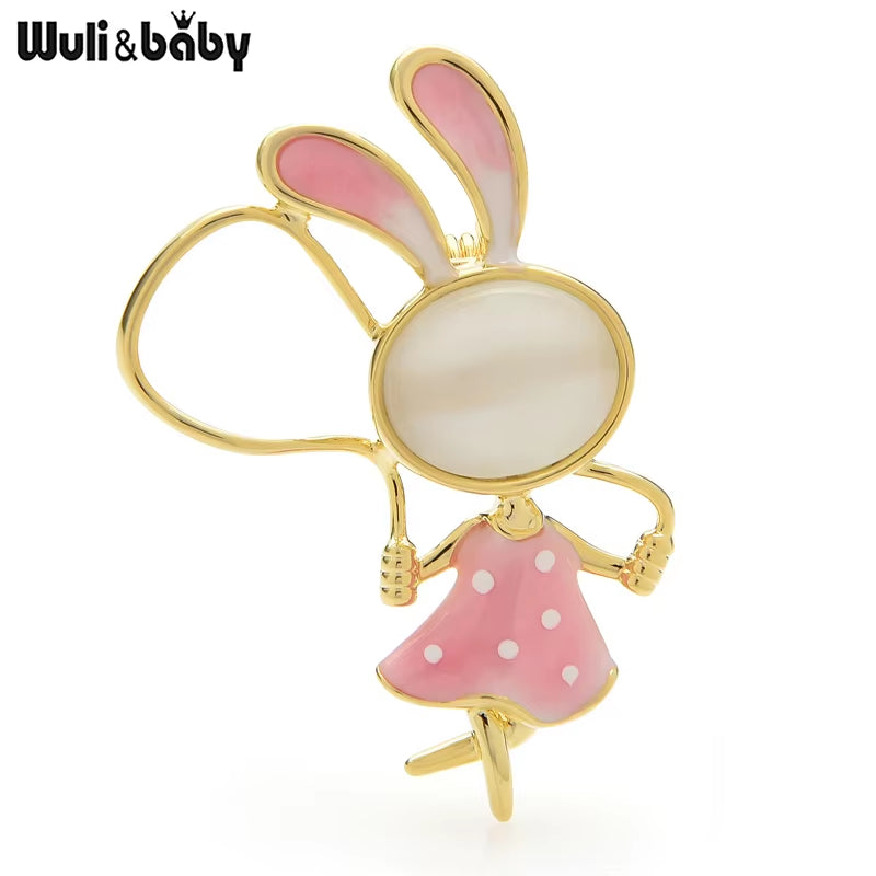 Skipping Rope Rabbit Cute Brooch Pin for Children Jewelry Gift