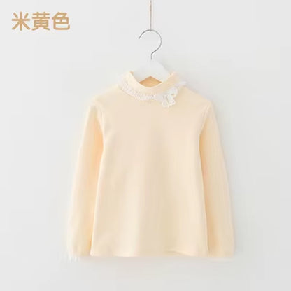 2024 Spring Autumn 3 4 5 6 7 8 10 12 Years Children'S Clothing Princess Bowtie Basic Blouse Kids Baby Girls Long Sleeve T-Shirt