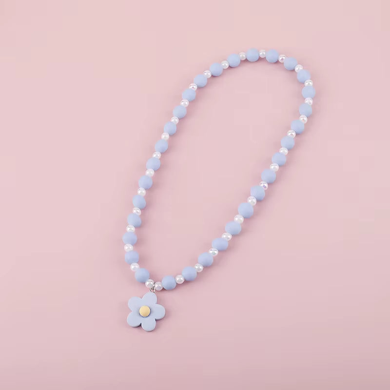 Cute Pendants Kids Necklace Candy Color Beaded Necklace Sweet Little Princess Cartoon Children Jewelry Wholesale