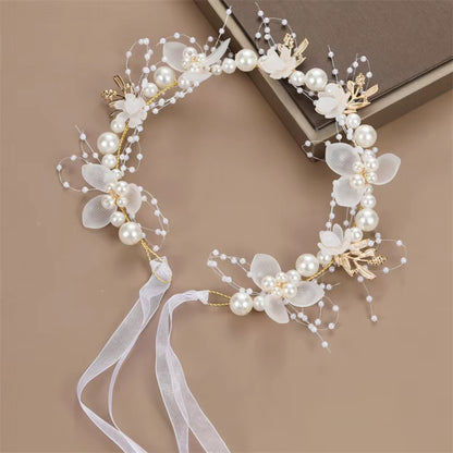 Spring Bohemian Girls Bridal Pearl Hair Headdress Flower Wreath Bride Garland Head Hoop Headbands Hair Jewelry Children Gifts