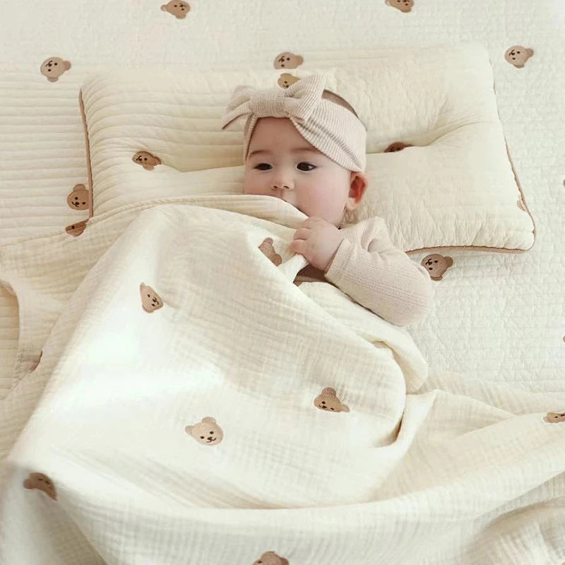 Ins Hot Newborn Baby Blanket Korean Bear Embroidery Kids Sleeping Blanket Cotton Bedding Accessories