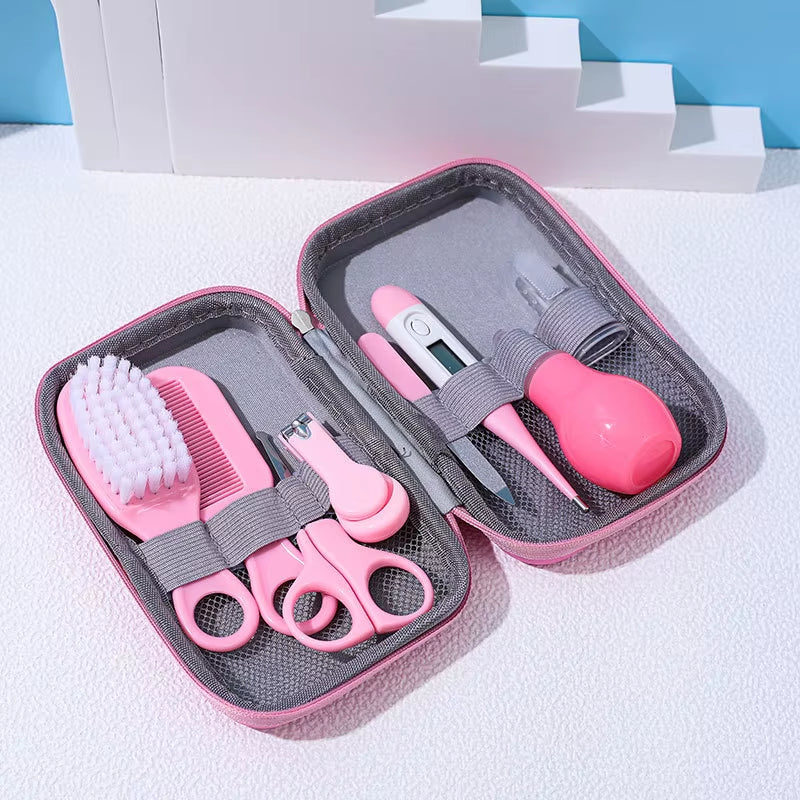 Maternal and Baby Products Children'S and Baby Nail Clippers 8-Piece Set Comb Brush Nasal Aspirator EVA Bag Care Set