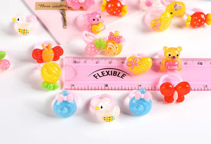 12Pcs Ring for Children Jewelry Fashion Colored Multicolor Ring Cute Girls Gifts Lovely Fruit Scrub Animal Princess Suit Kinds