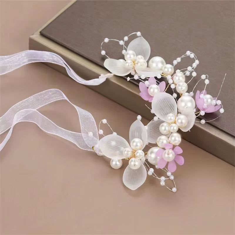 Spring Bohemian Girls Bridal Pearl Hair Headdress Flower Wreath Bride Garland Head Hoop Headbands Hair Jewelry Children Gifts