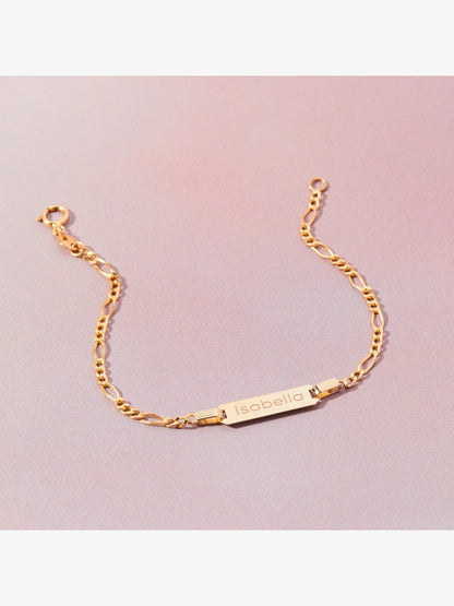 Engravable ID Figaro 5.5" Baby/Toddler/Kids Bracelet - 14K Gold