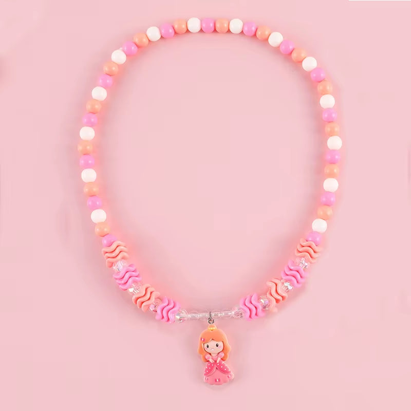 Cute Pendants Kids Necklace Candy Color Beaded Necklace Sweet Little Princess Cartoon Children Jewelry Wholesale