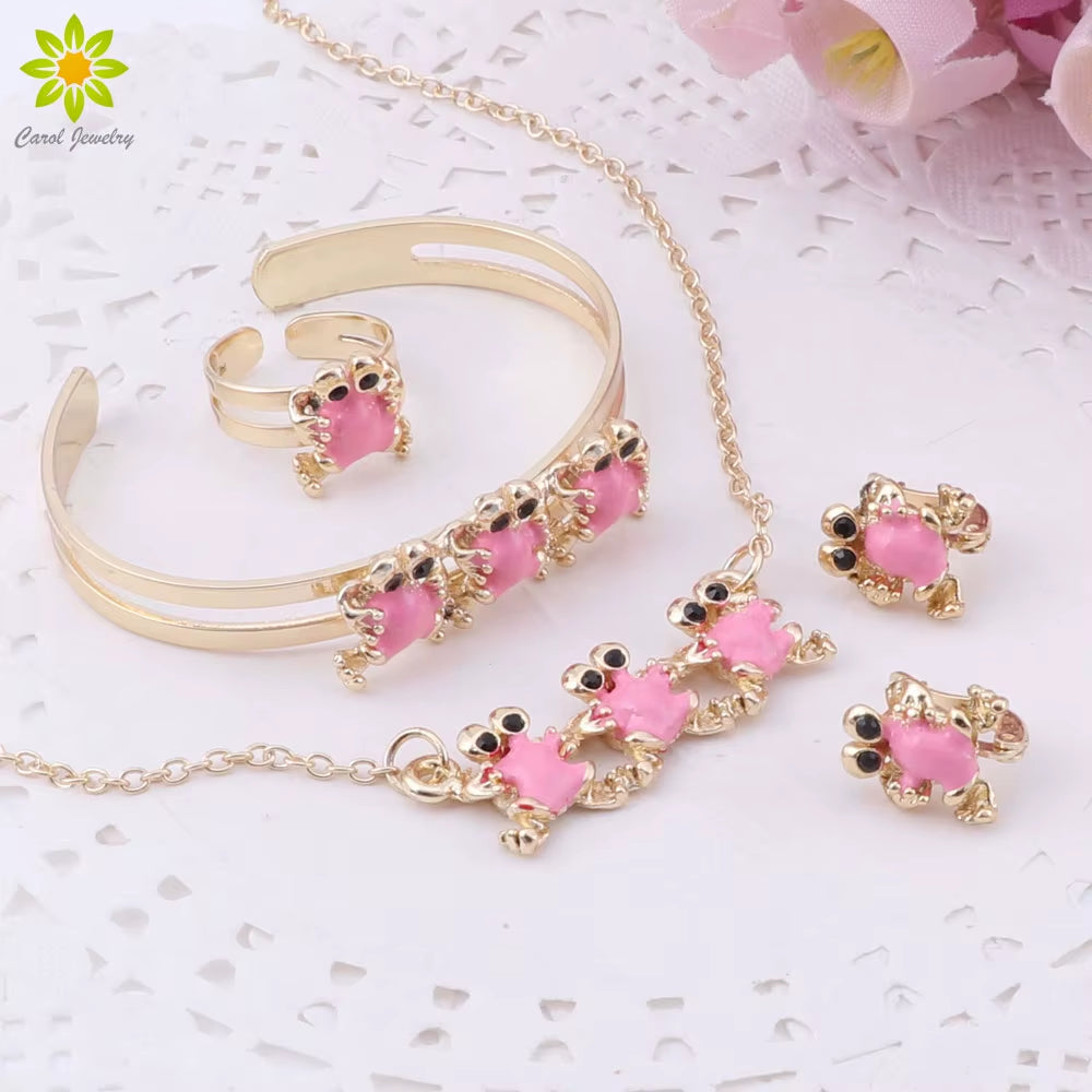 Gold-Color Baby Jewelry Set Gift Children Cute Jewelry Sets Kids Jewellery Ring Earring Bracelet Pendant Necklace