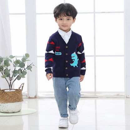 Autumn Winter Kids Cardigan Sweater Baby Boys Girls V-Neck Cartoon Dinosaur Children Sweater Knitted Cardigan Coat Outwear 1-8Y