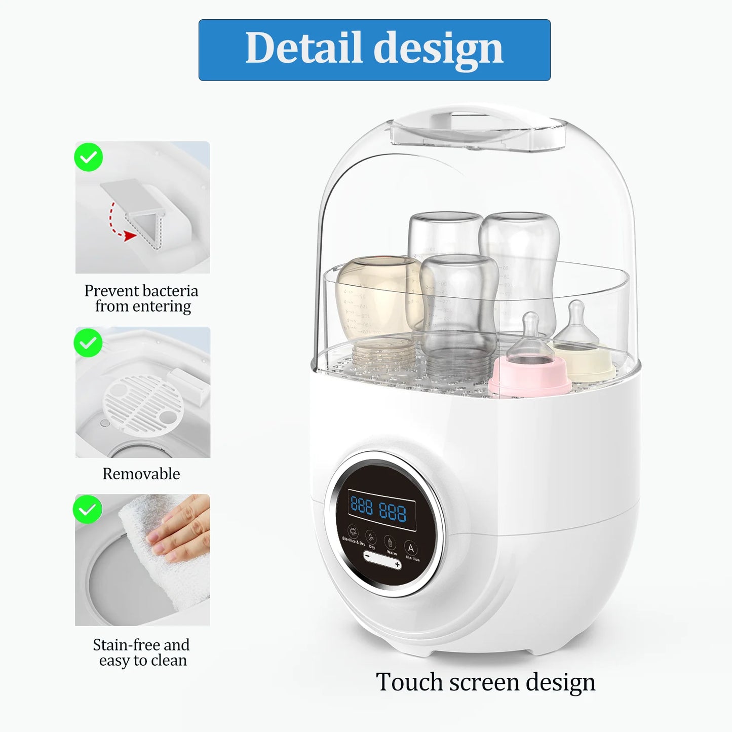 Bottle Sterilizer and Dryer, Baby Bottle Sterilizer, Electric Steam Sterilize, Universal Fit for All Bottles, Pacifiers, Breast Pumps, with LED Monitor, Auto-Off, Drying Rack, Cleaning Tools