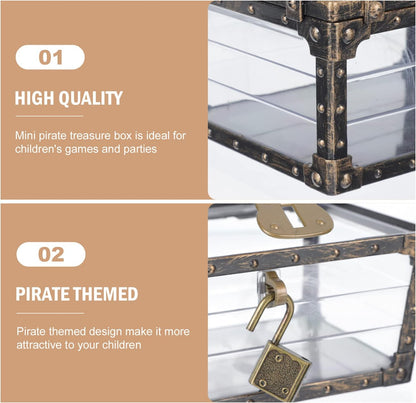 Pirate Treasure Case with Lock Transparent Pirate Jewelry Chest Gemstone Crystal Storage Box Rhinestone Container Toys for Children Girl