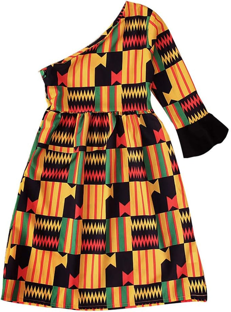 Little Girls Dashiki African Dresses,Toddler Baby Kids Ethnic Style Sloping Shoulder Party Dress Clothes