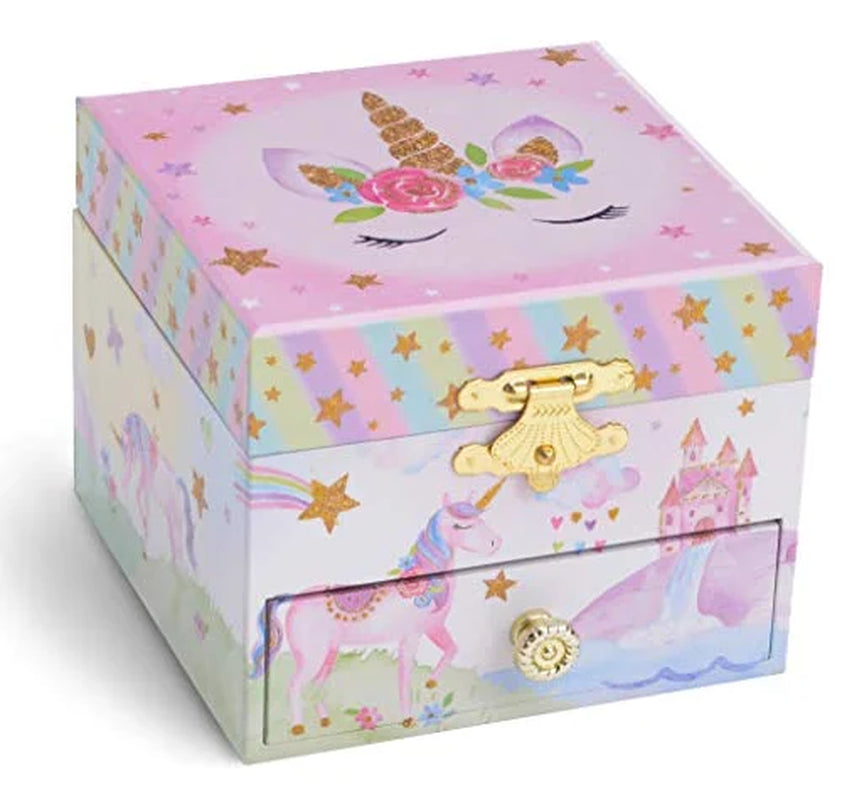 Girl'S Musical Jewelry Box with Spinning Unicorn & Drawer - Glitter Rainbow & Stars Design - Ideal Child'S Jewelry Box - the Unicorn Tune