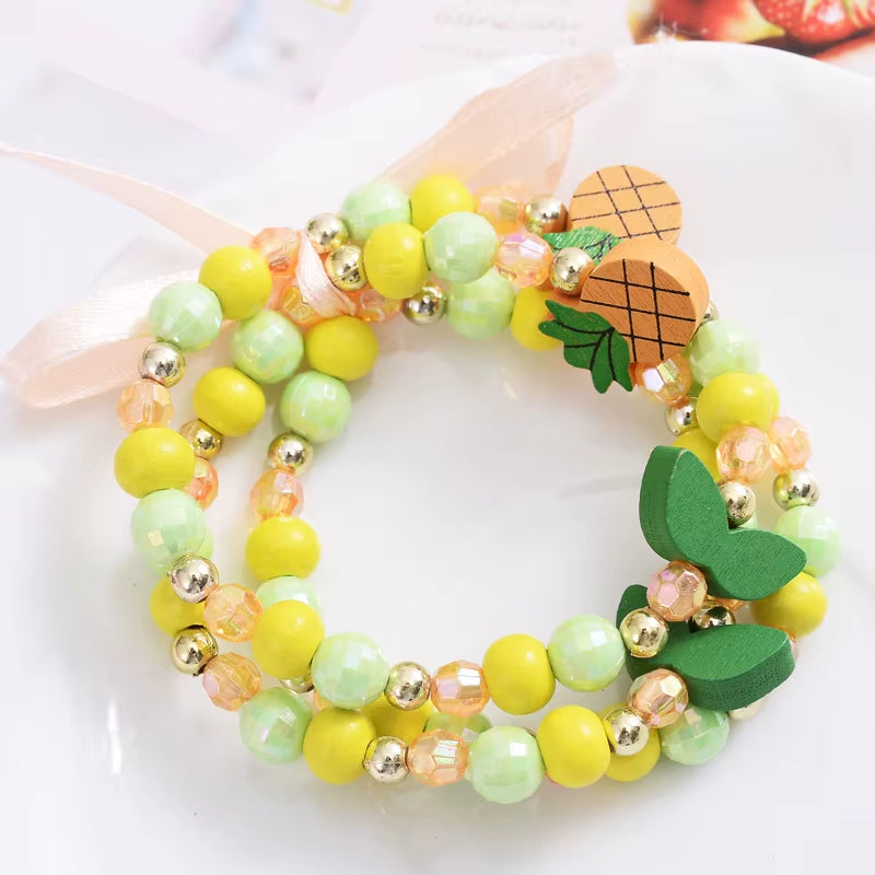 New Cute Cartoon Wooden Flower Animal Child Sweater Necklace Bracelet Girls Gifts Children Jewelry for Party Birthday Gifts