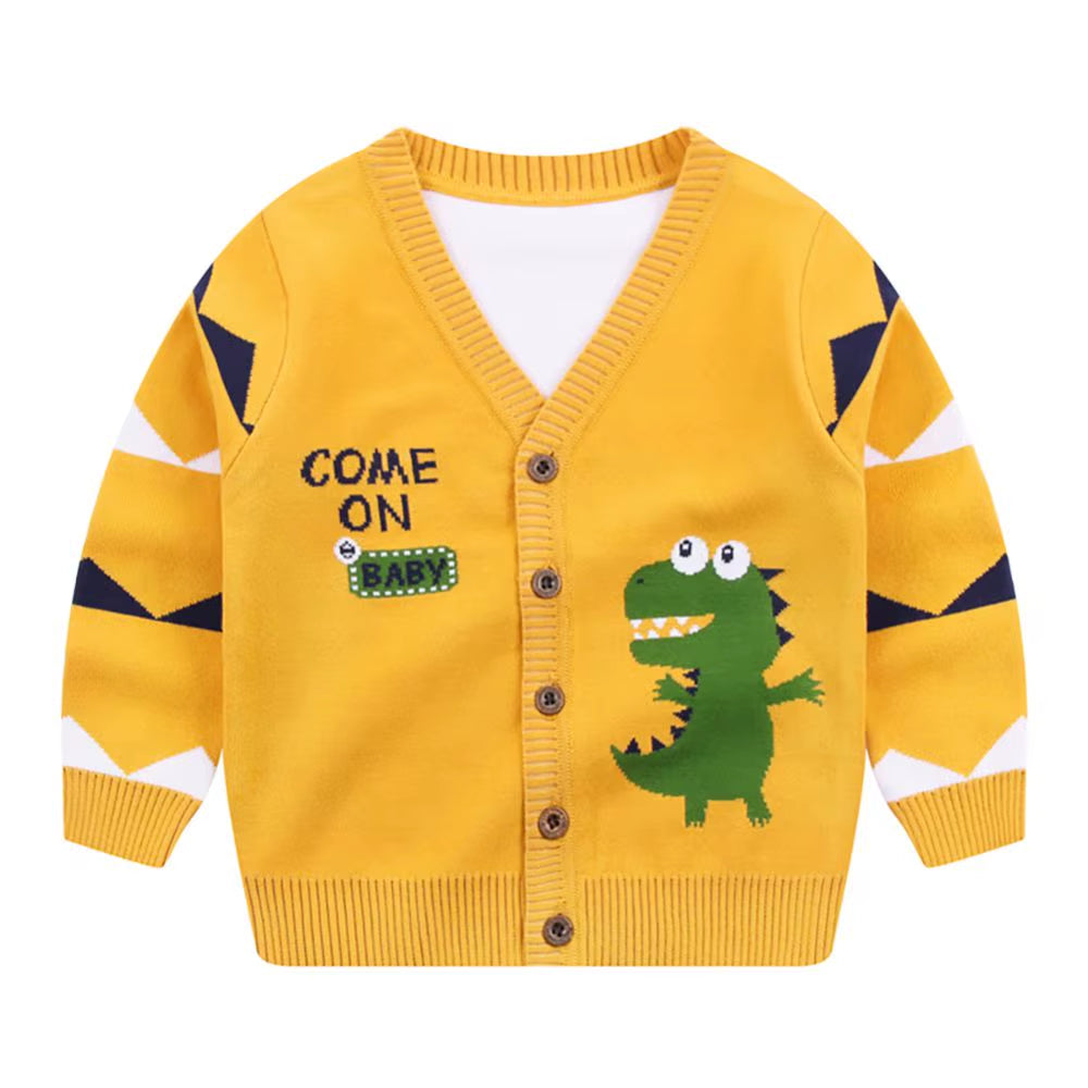 Autumn Winter Kids Cardigan Sweater Baby Boys Girls V-Neck Cartoon Dinosaur Children Sweater Knitted Cardigan Coat Outwear 1-8Y