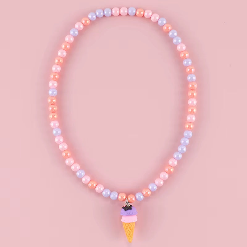 Cute Pendants Kids Necklace Candy Color Beaded Necklace Sweet Little Princess Cartoon Children Jewelry Wholesale