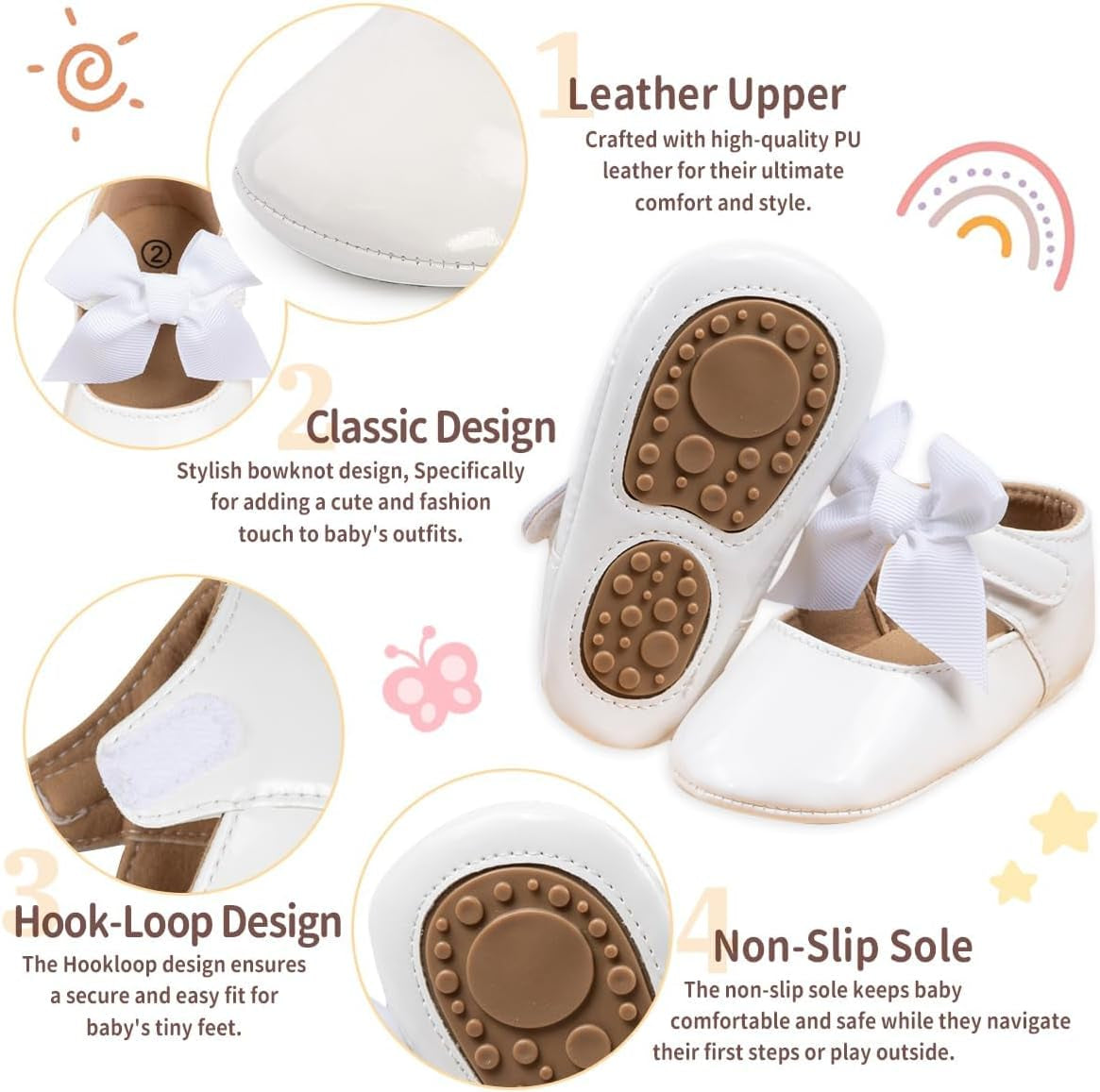 Baby Girls Soft Princess Dress Flats Shoes Infant Wedding Mary Jane Anti-Slip First Walker Newborn Shoe Baptism Christening Texture Sole Sneaker Shoes