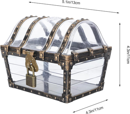 Pirate Treasure Case with Lock Transparent Pirate Jewelry Chest Gemstone Crystal Storage Box Rhinestone Container Toys for Children Girl