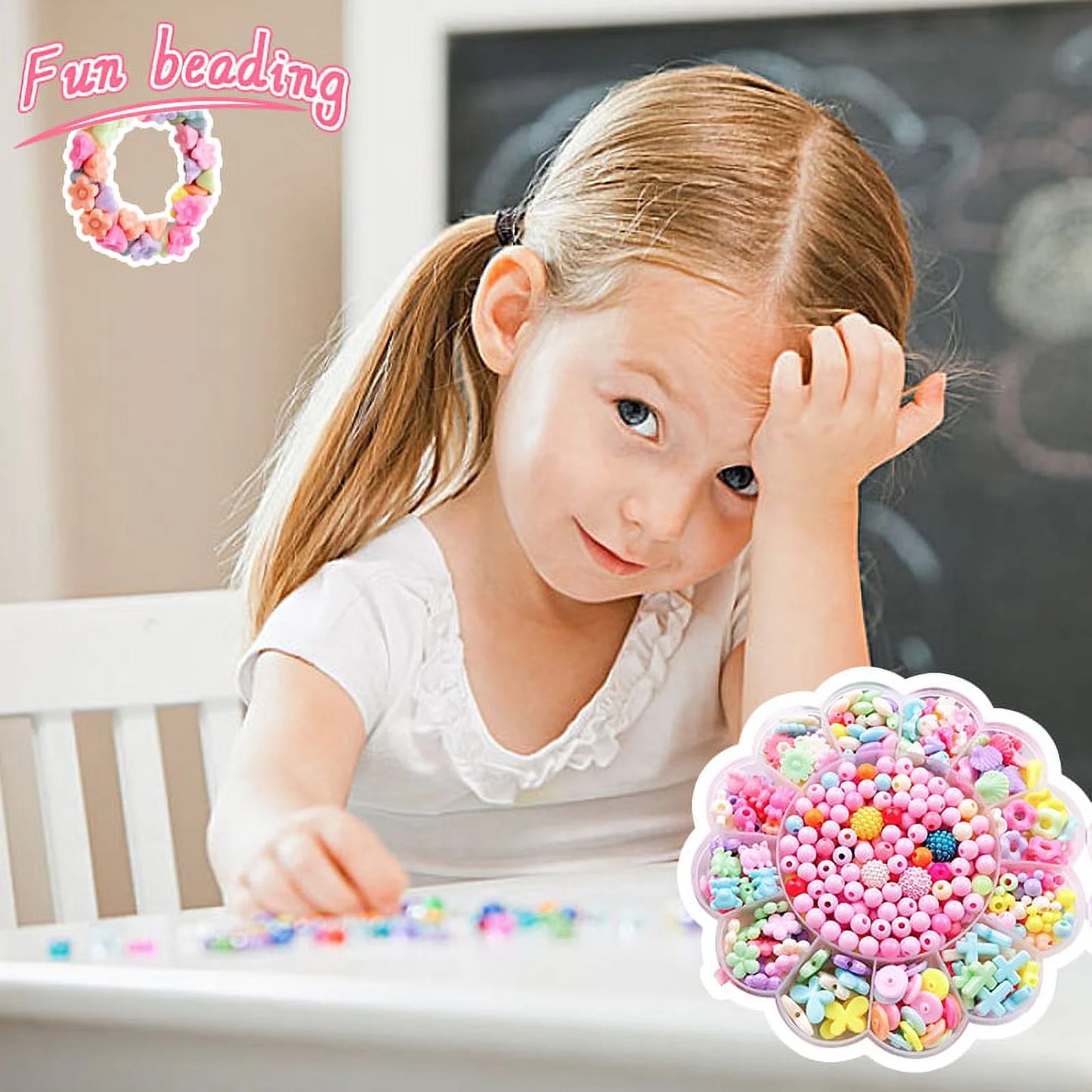 480+Pcs Bead Kids Set for Jewelery Making - Craft Beads Kits for Little Girls DIY Necklaces Bracelet Children Games,Gift for Kids. Jewelry Beads for Kids，Craft Bead Kit,Best Birthday Gift