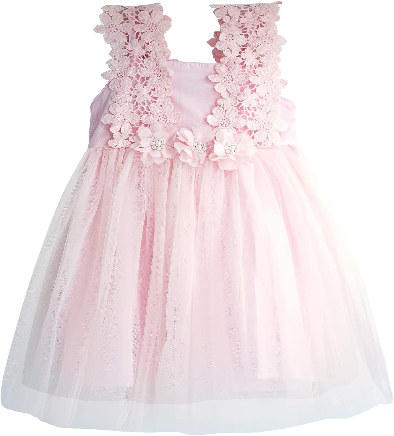 Baby Girl Flower Lace Dress Elegant Princess Toddler Tulle Dress for Wedding Birthday Party.