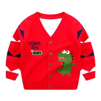 Autumn Winter Kids Cardigan Sweater Baby Boys Girls V-Neck Cartoon Dinosaur Children Sweater Knitted Cardigan Coat Outwear 1-8Y