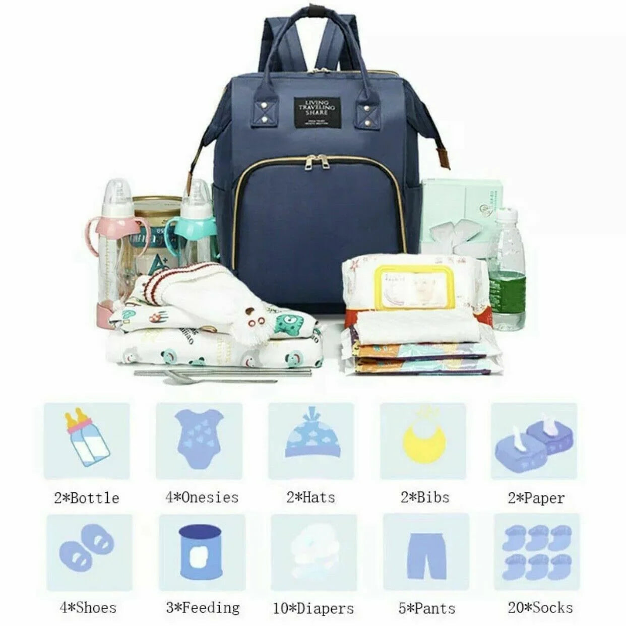 Baby Bag Large Capacity Diaper Bag Multi-Function Waterproof Backpack Nappy