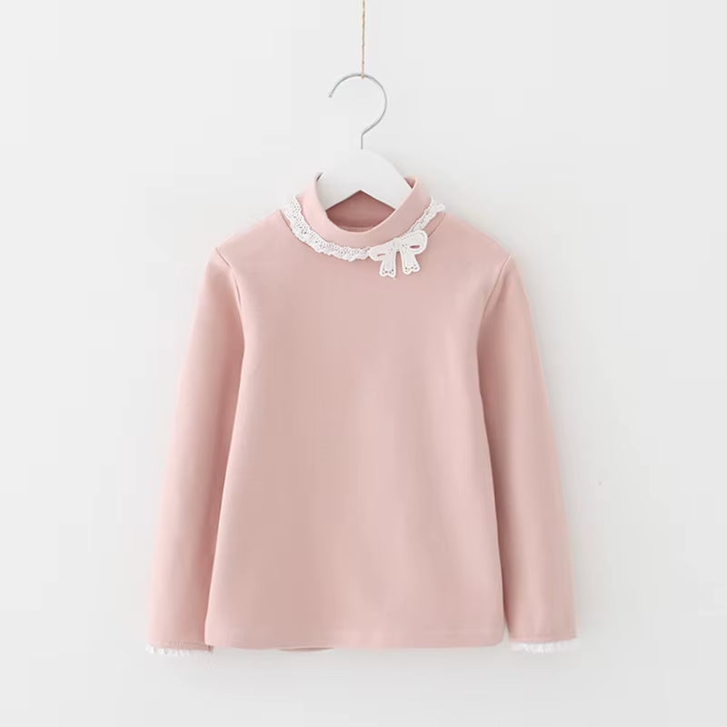 2024 Spring Autumn 3 4 5 6 7 8 10 12 Years Children'S Clothing Princess Bowtie Basic Blouse Kids Baby Girls Long Sleeve T-Shirt