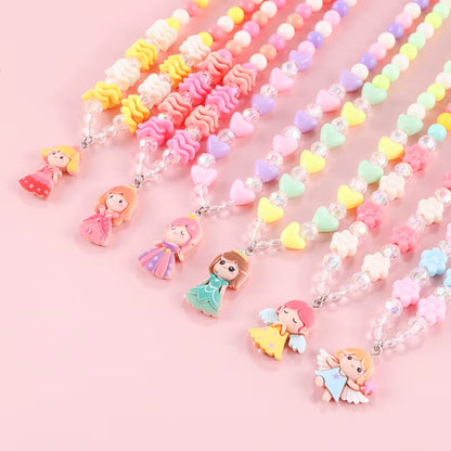 Cute Pendants Kids Necklace Candy Color Beaded Necklace Sweet Little Princess Cartoon Children Jewelry Wholesale