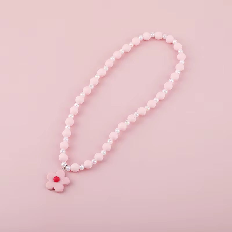 Cute Pendants Kids Necklace Candy Color Beaded Necklace Sweet Little Princess Cartoon Children Jewelry Wholesale