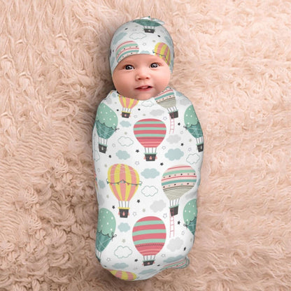 Hot Air Balloon Baby Stuff Newborn Baby Swaddle Blanket Wrap Blanket Soft Stretchy Sleep Sack with Beanie Hat Set Gifts for Infant Boy Girl