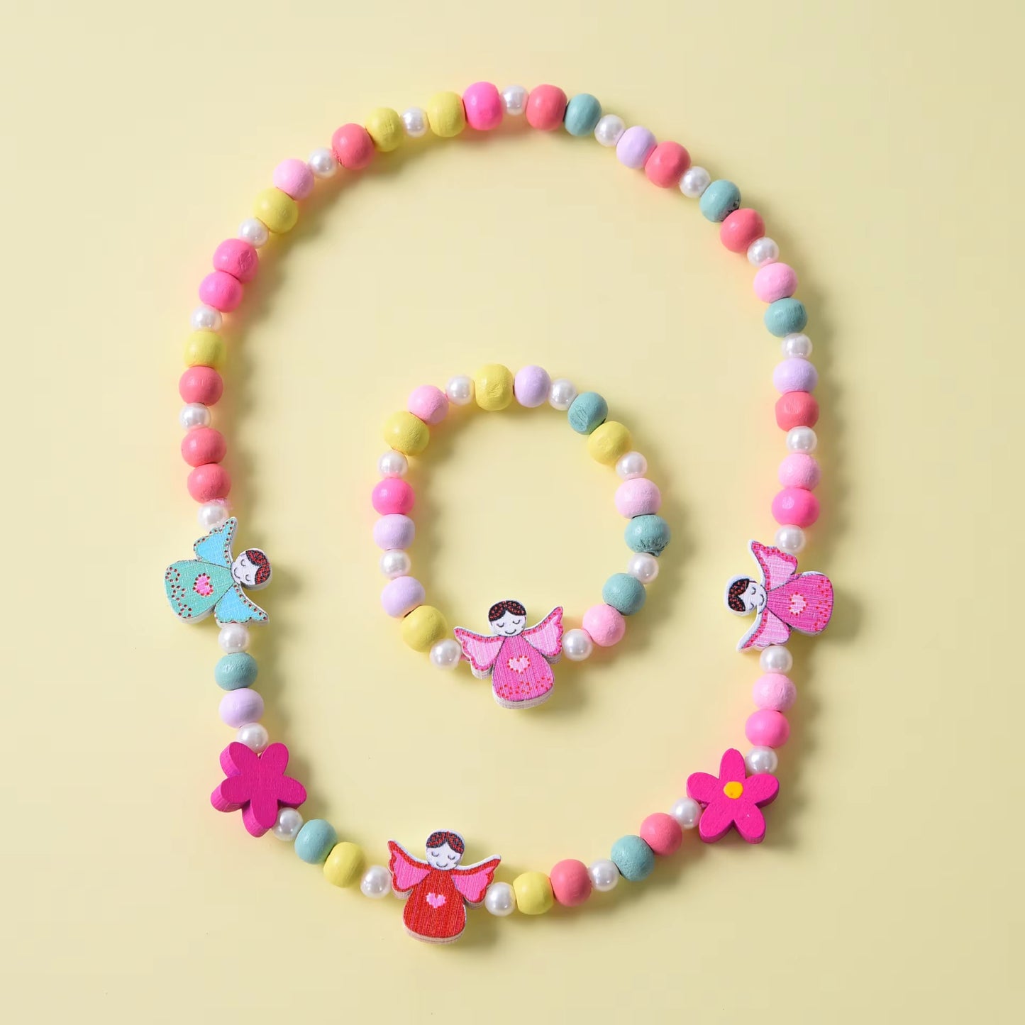 2Pcs/Set Fashion Natural Wood Beads Jewelry Cute Animal Pattern Necklace Bracelet for Party Jewelry Girl Birthday Gift