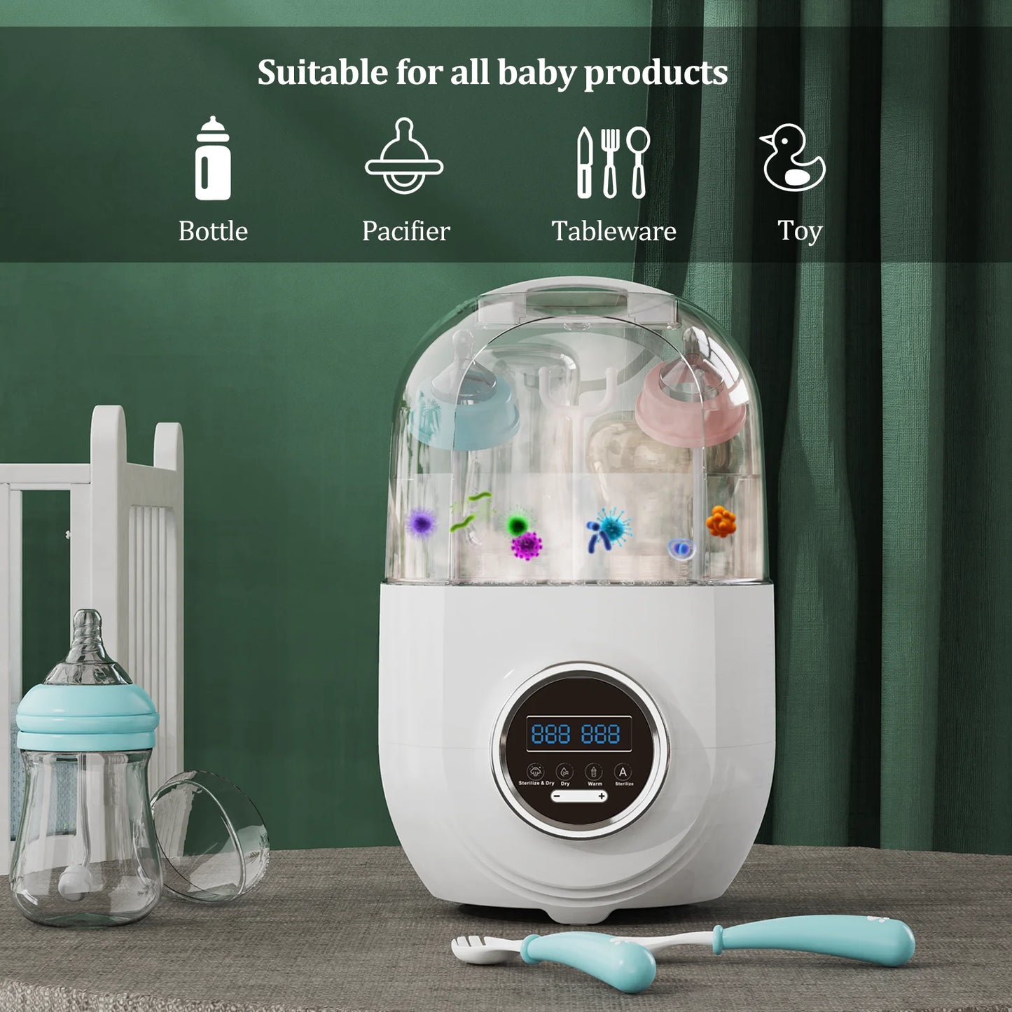 Bottle Sterilizer and Dryer, Baby Bottle Sterilizer, Electric Steam Sterilize, Universal Fit for All Bottles, Pacifiers, Breast Pumps, with LED Monitor, Auto-Off, Drying Rack, Cleaning Tools