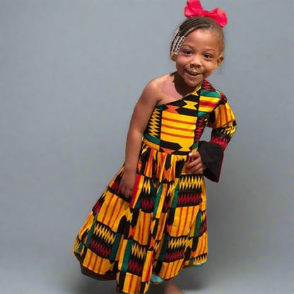 Little Girls Dashiki African Dresses,Toddler Baby Kids Ethnic Style Sloping Shoulder Party Dress Clothes