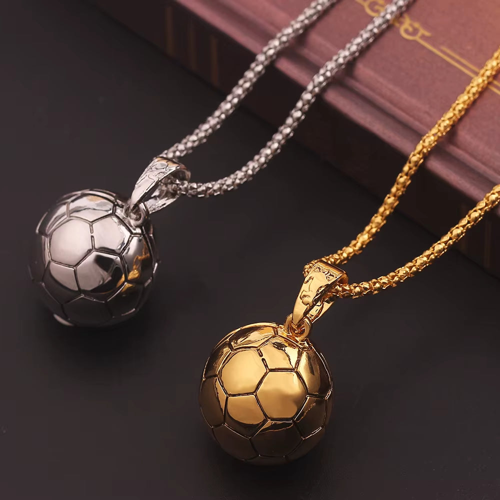 Europe Fiery Soccer Pendant Necklace Sports Football Sphere Jewelry for Fans Team Victorious Prize Mens Boy Children Gifts 60 Cm