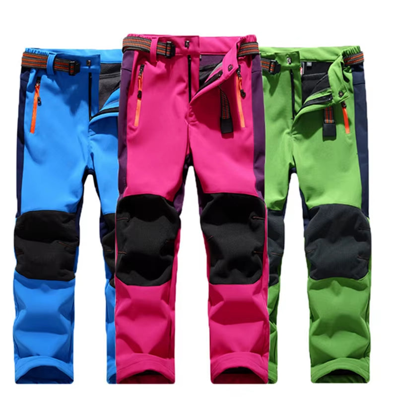 New Spring Windproof Waterproof Children Outdoor Kids Pants Boys Girls Soft Shell Pants Warm Teens Climbing Pants Sweatpants