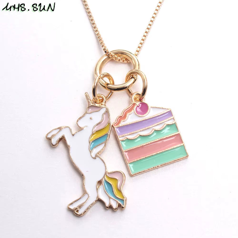 DIY Cute Baby Kids Cartoon Unicorn Pendant Necklace Fashion Girls Charms Chain Necklace Children Jewelry for Party Gift