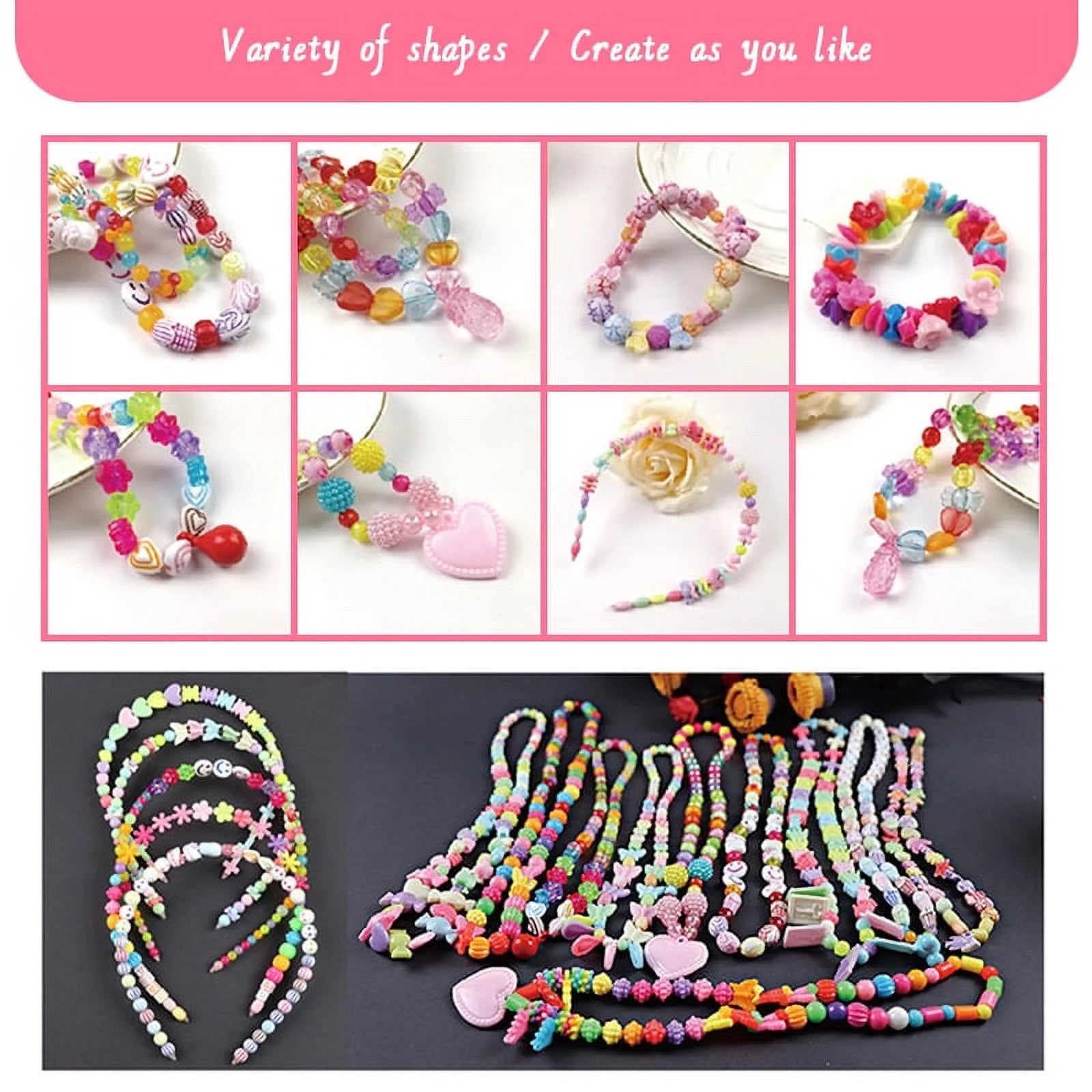 480+Pcs Bead Kids Set for Jewelery Making - Craft Beads Kits for Little Girls DIY Necklaces Bracelet Children Games,Gift for Kids. Jewelry Beads for Kids，Craft Bead Kit,Best Birthday Gift