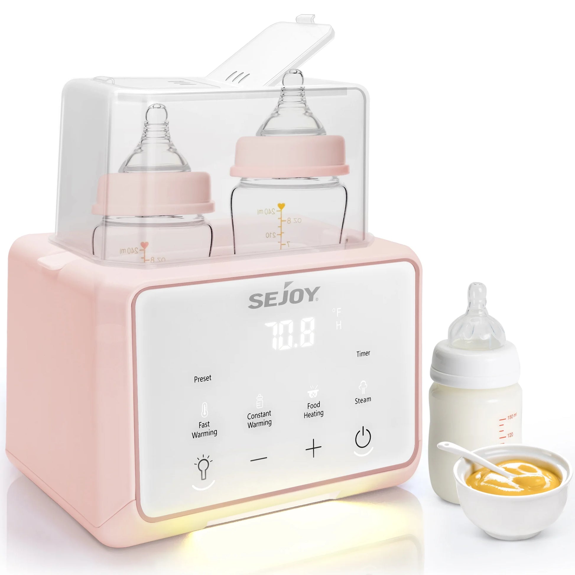 Baby Bottle Warmer, Fast Baby Food Heater for Breast Milk and Formula, Steam Sterilizer, Pink