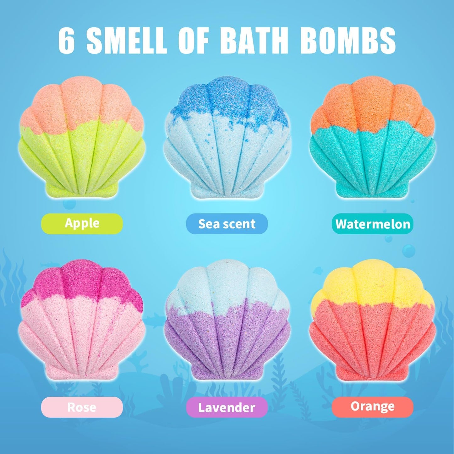 Bath Bombs for Kids Girls, 6 PCS Mermaid Bath Bombs with Surprise inside Natural Organic Kids Bath Bombs Shell Set with Pearl Jewelry Bathbombs Gifts for Girls Birthday Christmas Easter Party Favors