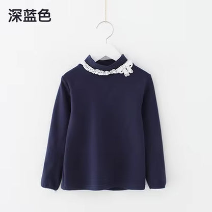 2024 Spring Autumn 3 4 5 6 7 8 10 12 Years Children'S Clothing Princess Bowtie Basic Blouse Kids Baby Girls Long Sleeve T-Shirt