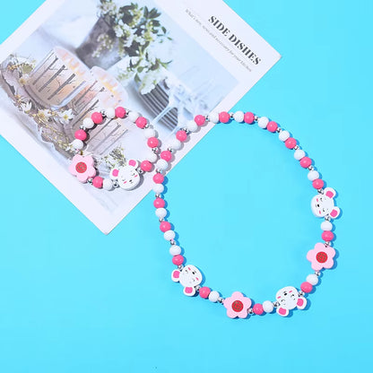 2Pcs/Set Fashion Natural Wood Beads Jewelry Cute Animal Pattern Necklace Bracelet for Party Jewelry Girl Birthday Gift