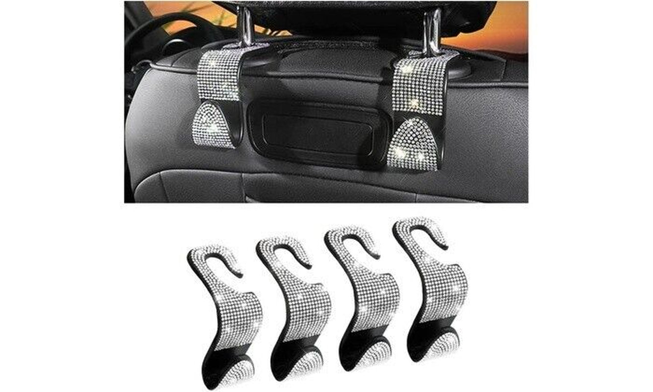 4PCS Bling Car Seat Back Headrest Hooks Hanger Holder Hook for Bag Purse-Silver