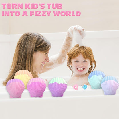 Mermaid Bath Bombs for Kids with Surprise Inside, 6 Pcs Shell Bubble Kids Bath Bombs Kit with Mermaid Toys, Birthday Christmas Jewelry Gifts for Girls Easter Basket Stuffer