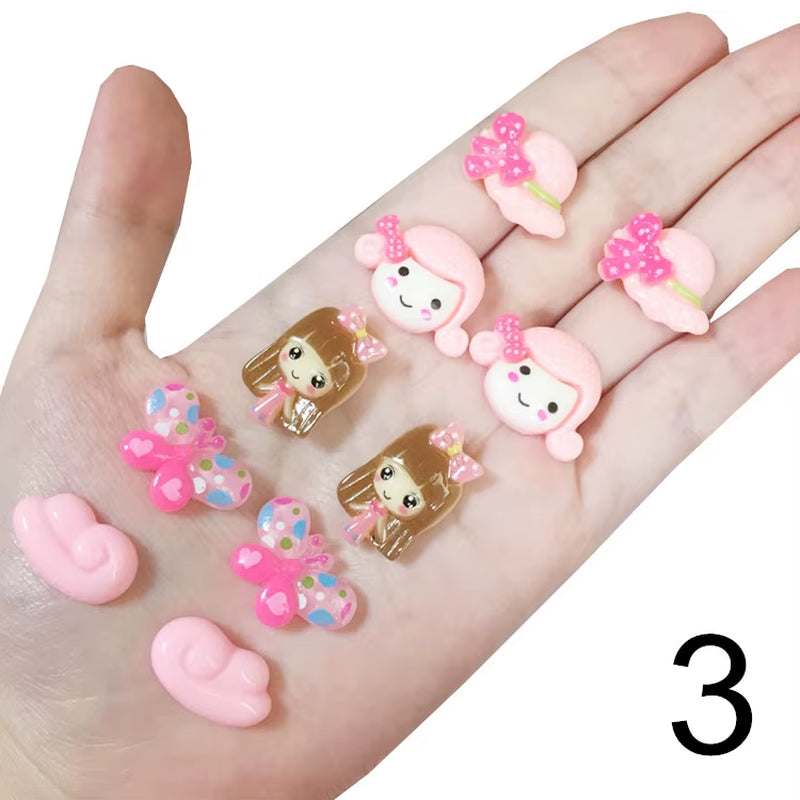 10Pcs/Set Mixed Styles Lot Ovely Cartoon Children Jewelry Baby Girl Earrings Kids Ear Clip on Pierced Alloy Painless Earrings