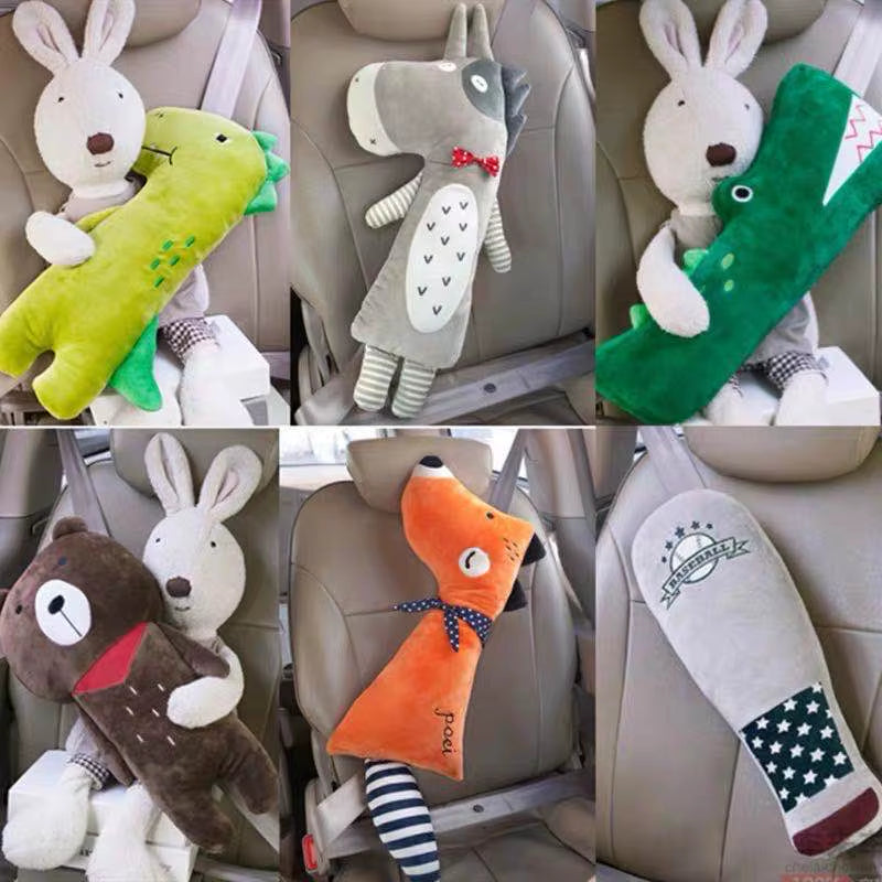 Cartoon Auto Seat Belt Strap Cover Doll Child Kid Car Seat Safety Strap Set Cover to Comfort Plush Pillow Seatbelt Pillow