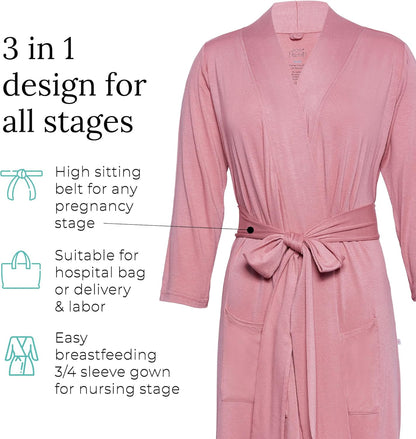 Maternity Robe for Hospital Delivery - Soft Viscose from Bamboo Postpartum Robe for Women Nursing & Lounging