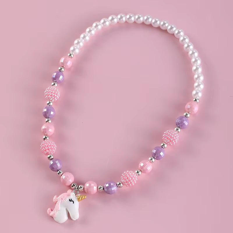 Cute Pendants Kids Necklace Candy Color Beaded Necklace Sweet Little Princess Cartoon Children Jewelry Wholesale