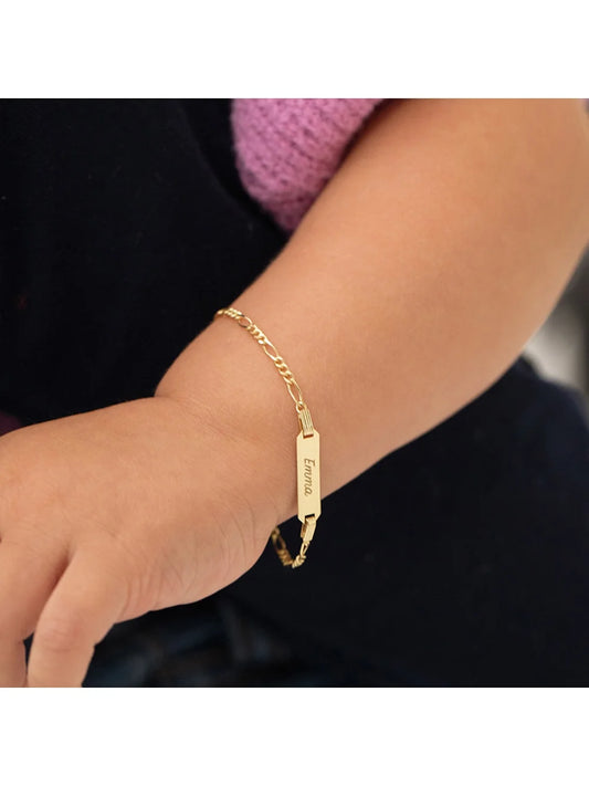 Engravable ID Figaro 5.5" Baby/Toddler/Kids Bracelet - 14K Gold