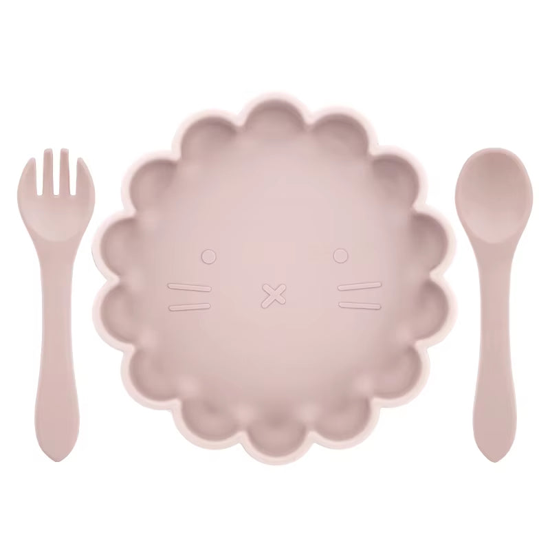 Hot Sale BPA Free Children'S Tableware Oval Lace Cute Food Plates Waterproof Bowl Plates Solid Color Spoon Fork Set Baby Stuff