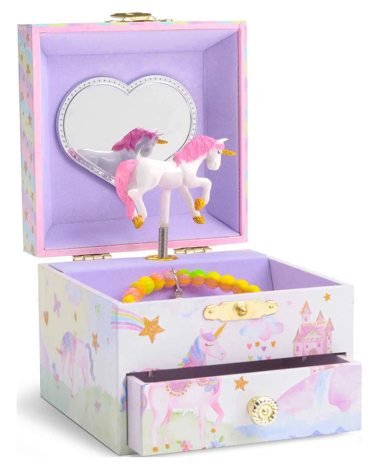 Girl'S Musical Jewelry Box with Spinning Unicorn & Drawer - Glitter Rainbow & Stars Design - Ideal Child'S Jewelry Box - the Unicorn Tune