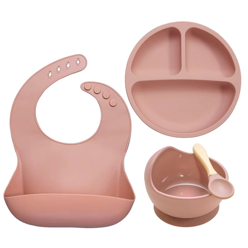 Feeding Suppliers Biting Spoon Baby Self Feeding Silicon Nursing Cup Oral Care High Chair Baby Feeding Set